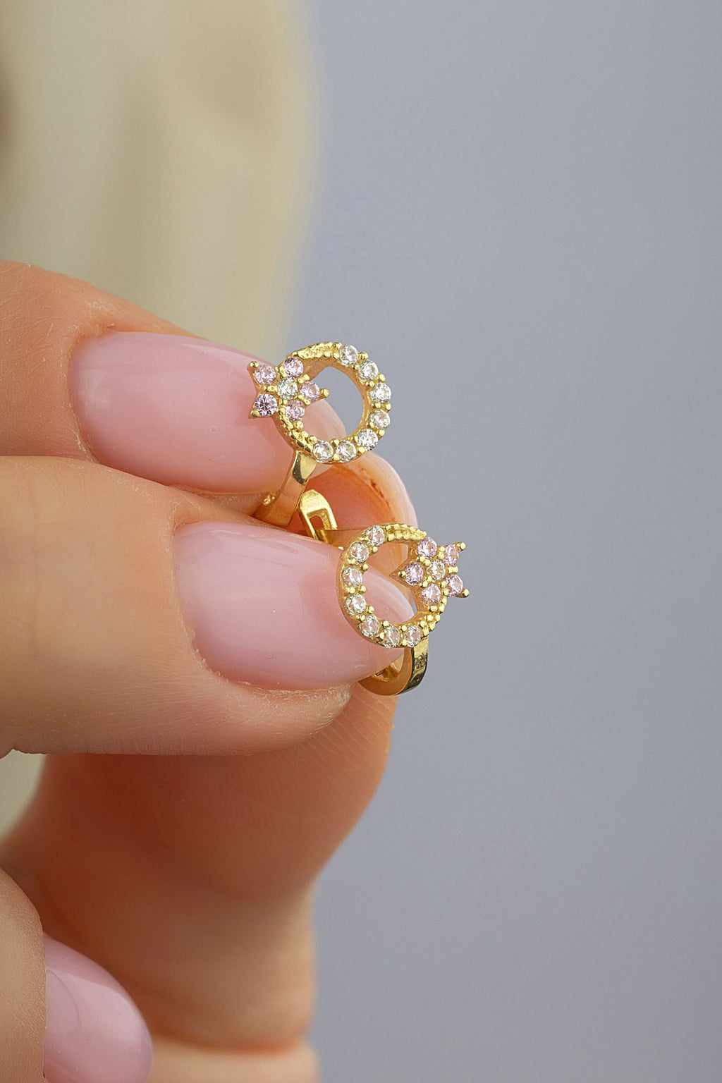 Crescent & Star Stone-Set Gold Earrings