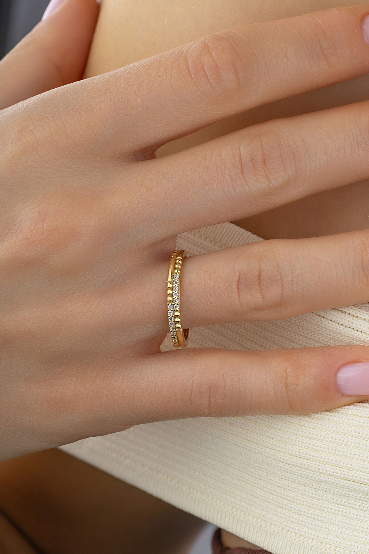 Row Stone-Set Gold Ring