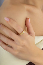 3 Stripe Stone-Set Gold Ring
