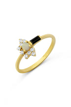 Black Stripe White Stone-Set Gold Ring