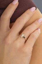 Black Stripe White Stone-Set Gold Ring