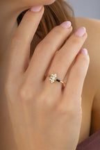 Black Stripe White Stone-Set Gold Ring