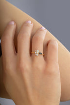 Black Stripe White Stone-Set Gold Ring