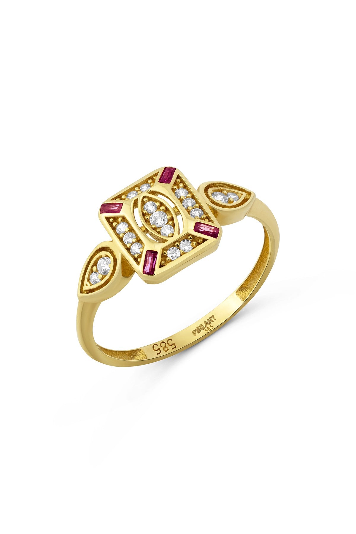Burgundy White Stone-Set Special Design Gold Ring Main image