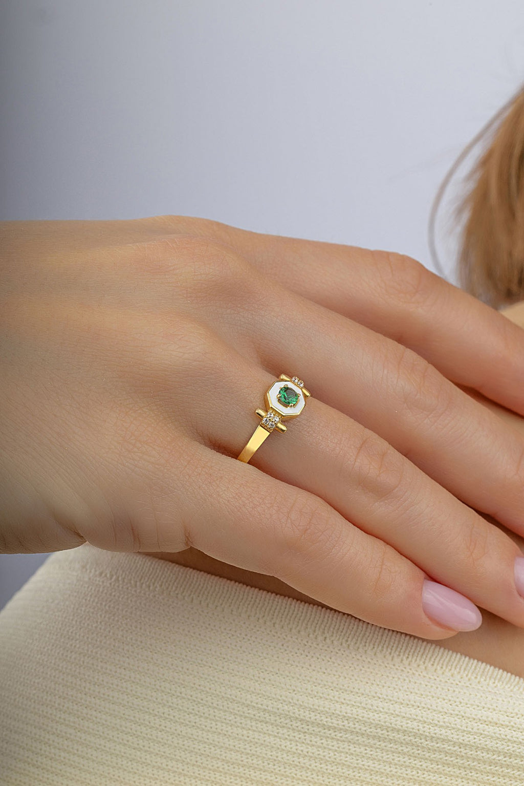 SeDaughtergen Green Stone-Set Gold Ring