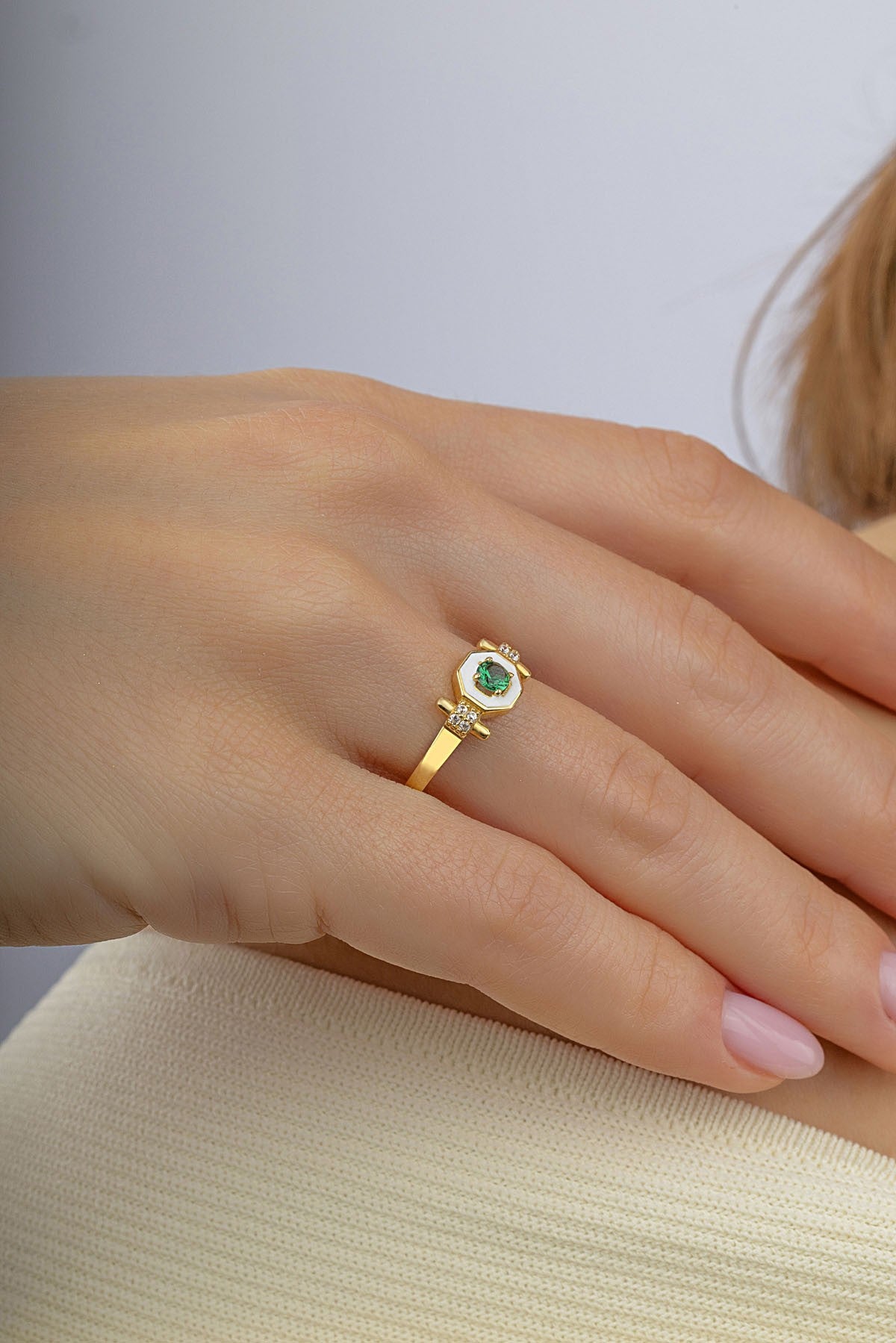 SeDaughtergen Green Stone-Set Gold Ring