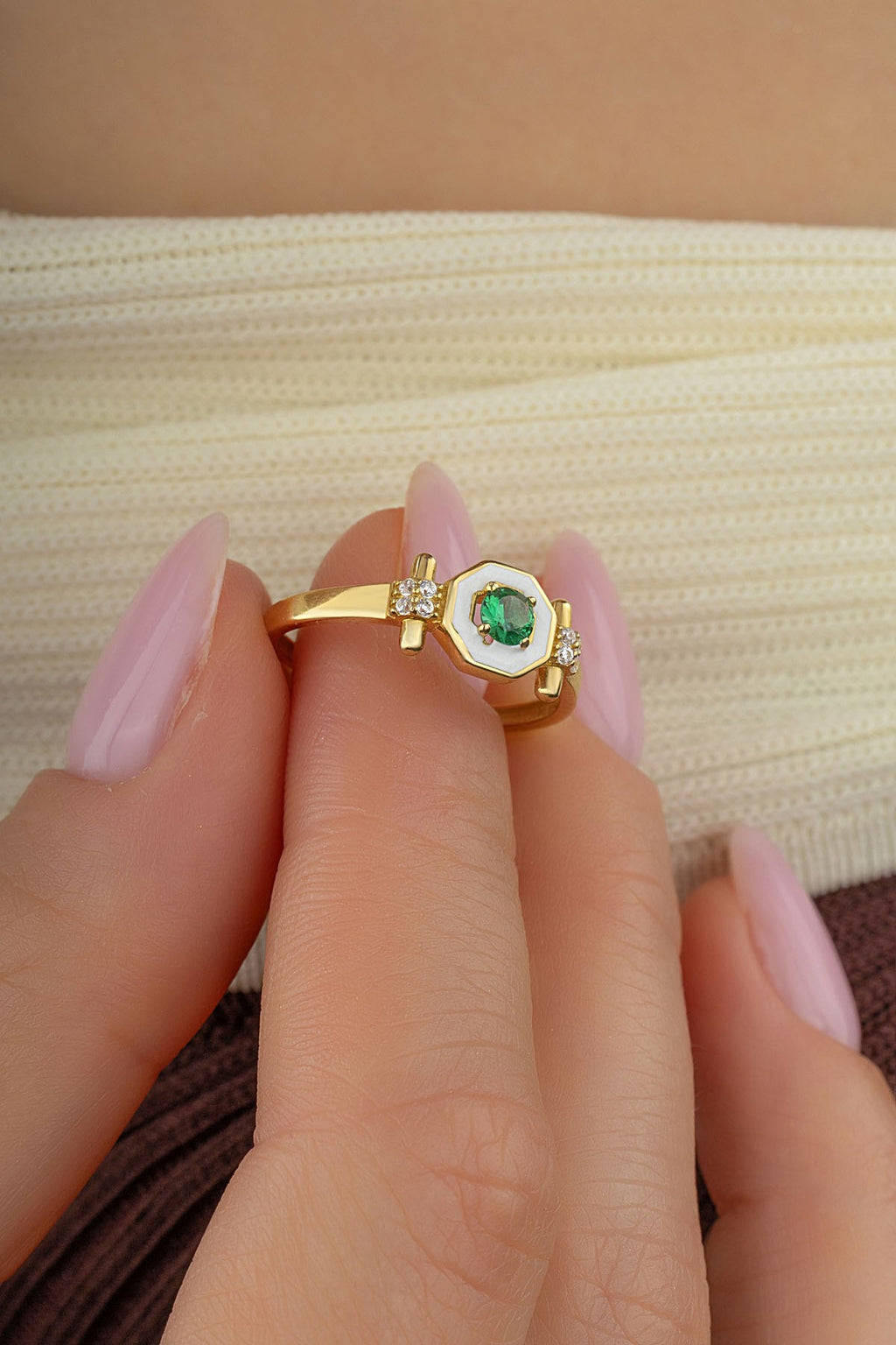 SeDaughtergen Green Stone-Set Gold Ring