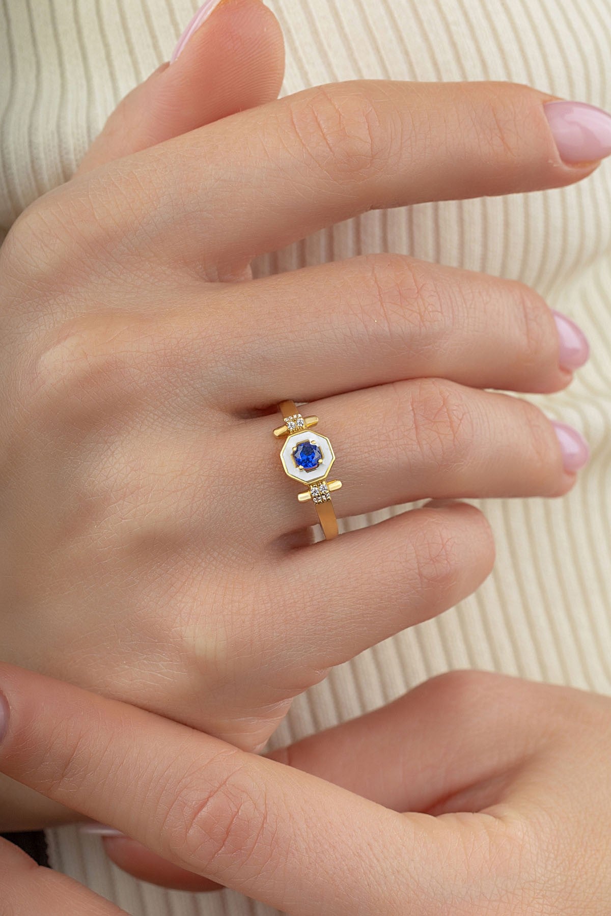 Blue Stone-Set SeDaughtergen Gold Ring