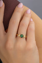 Green Stone Black Frameki Gold Ring