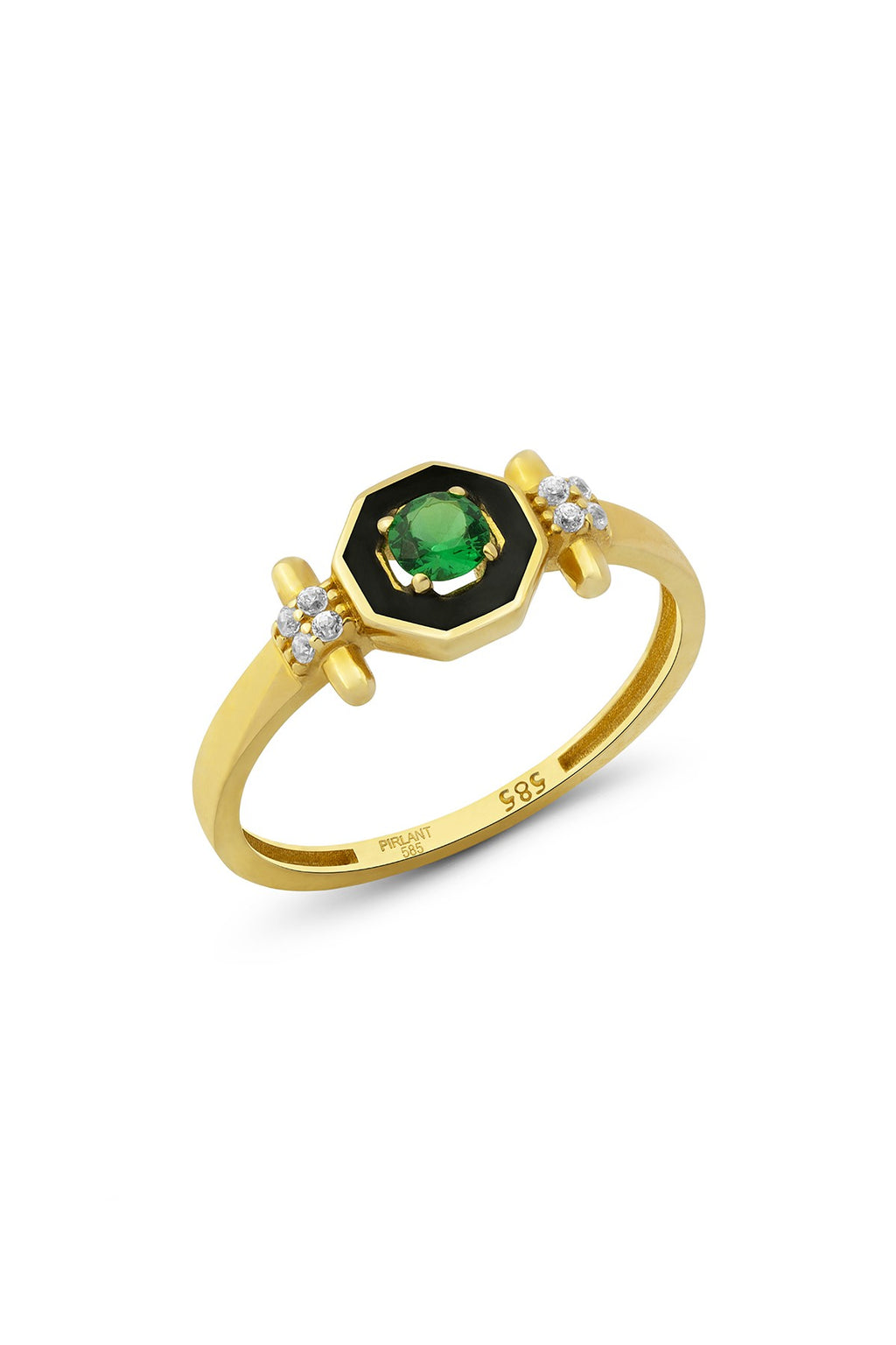 Green Stone Black Frameki Gold Ring