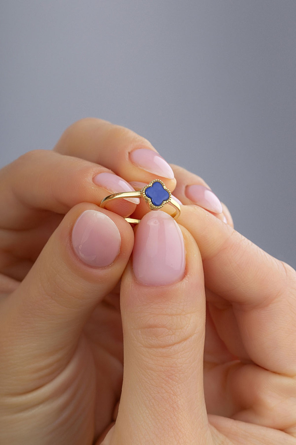 Floral Motif Blue Gold Ring