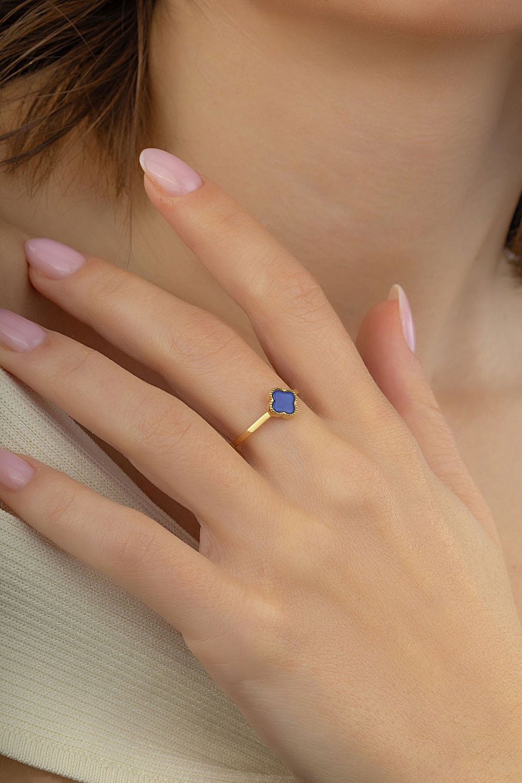 Floral Motif Blue Gold Ring