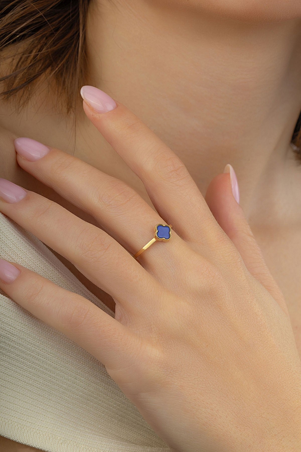 Floral Motif Blue Gold Ring