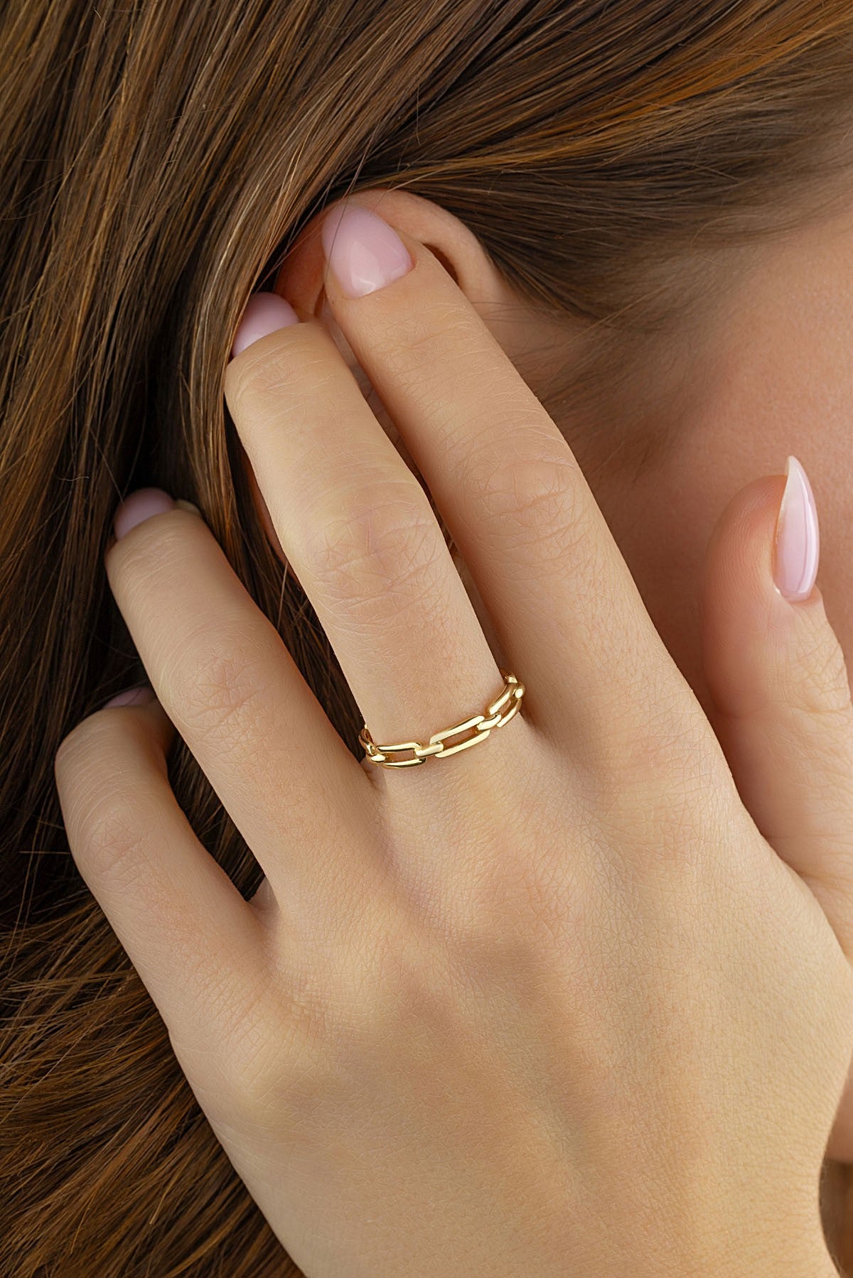 Rectangular Link Gold Ring