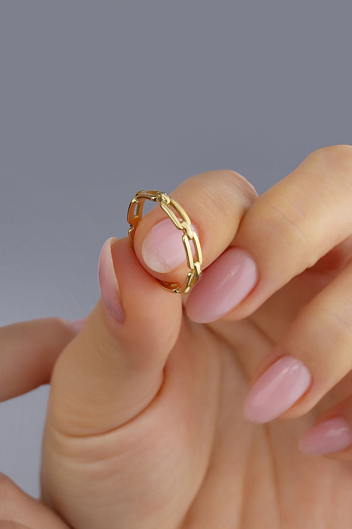 Rectangular Link Gold Ring
