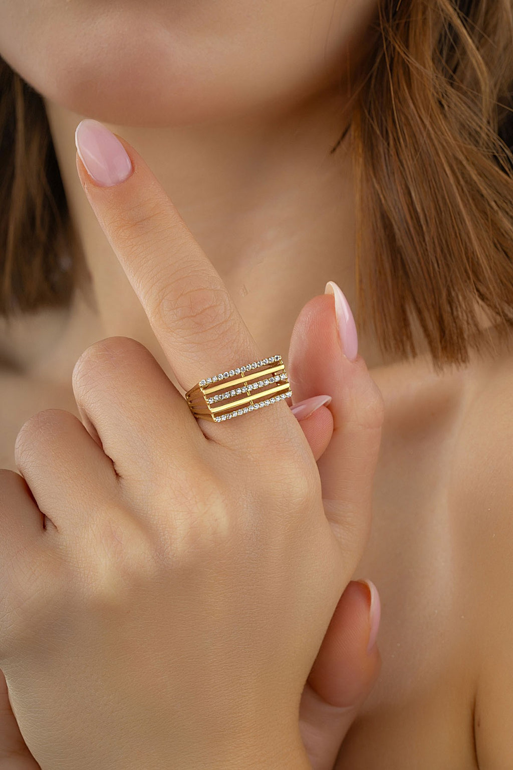 Trio Stone Square Gold Ring