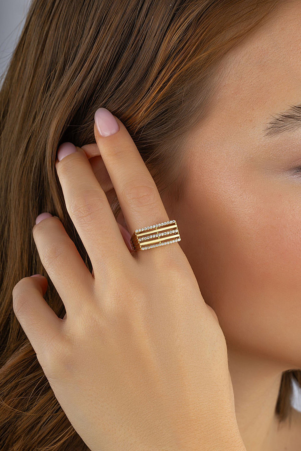 Trio Stone Square Gold Ring
