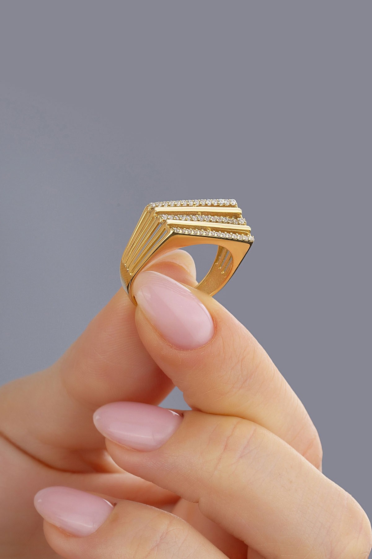 Trio Stone Square Gold Ring