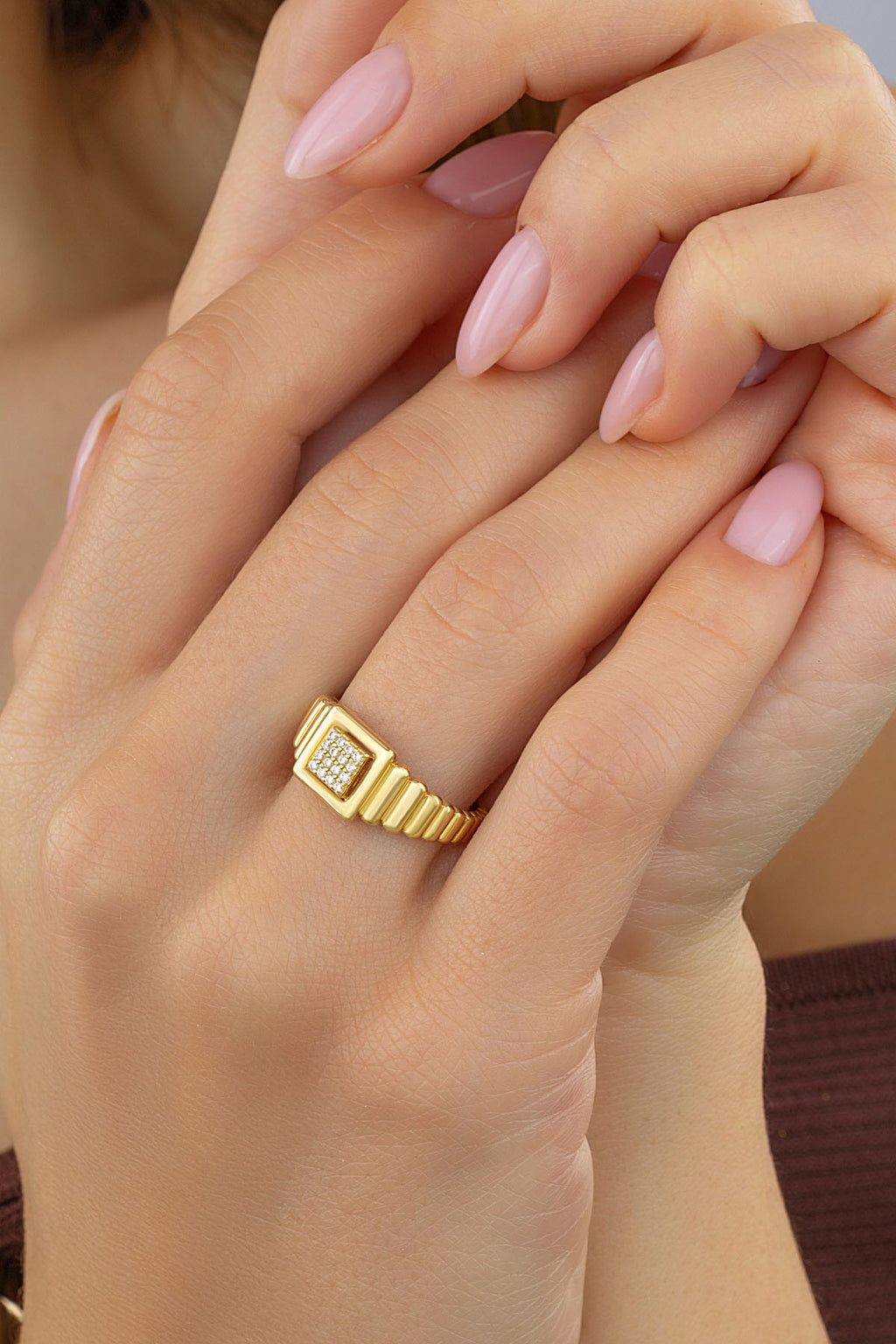 Aura Square Stone-Set Gold Ring
