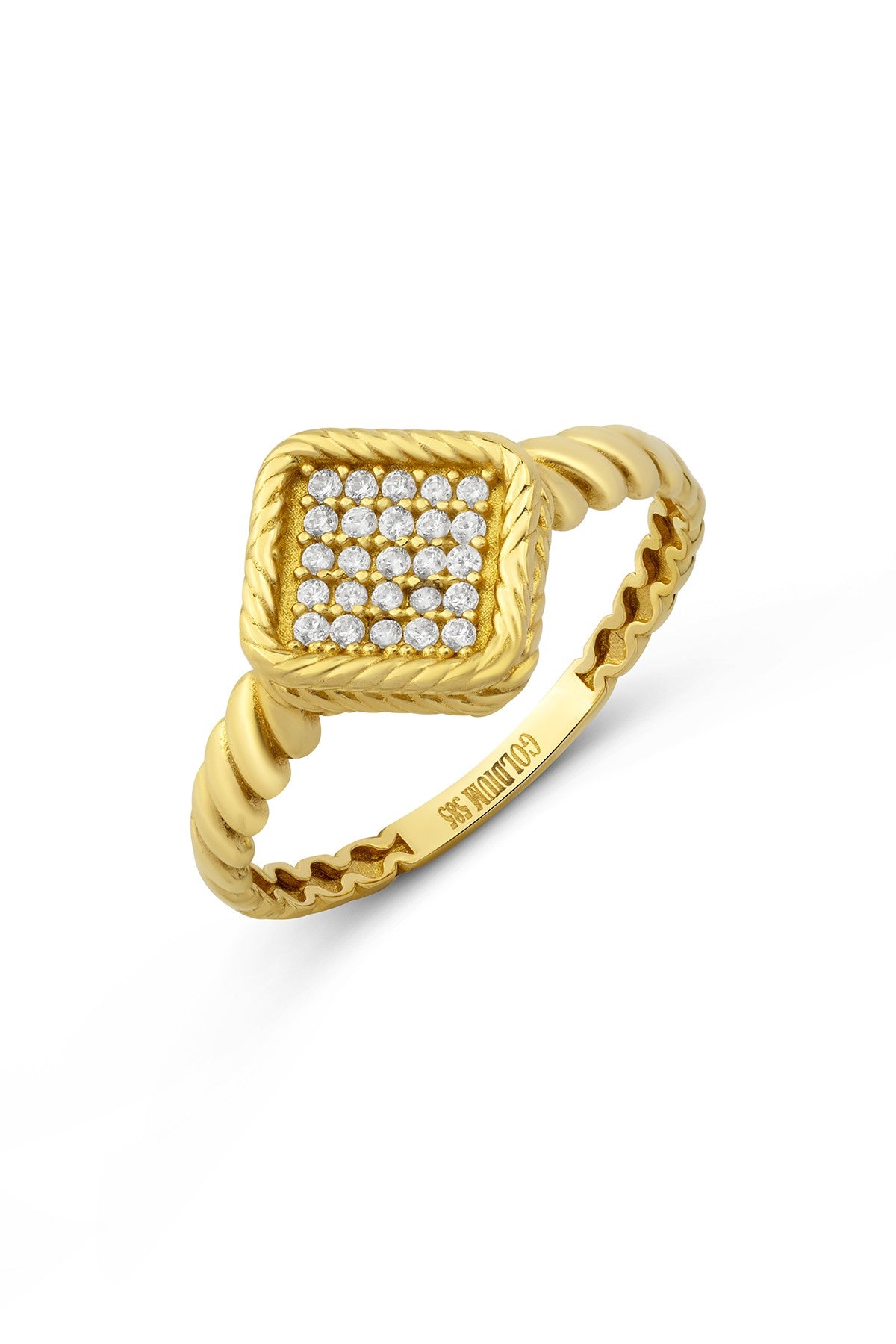 Rectangular Inner Stone-Set Gold Ring