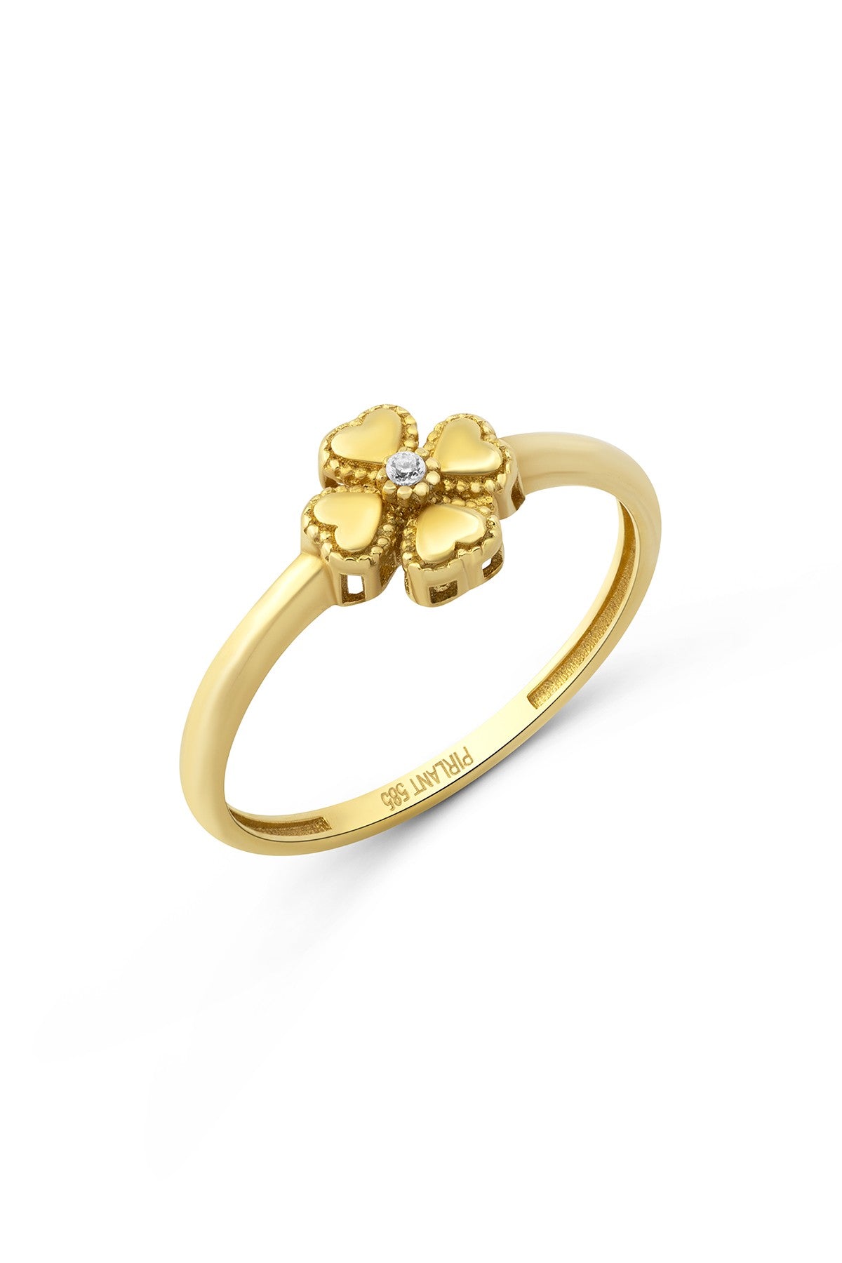 Center Stone-Set Clover Gold Ring