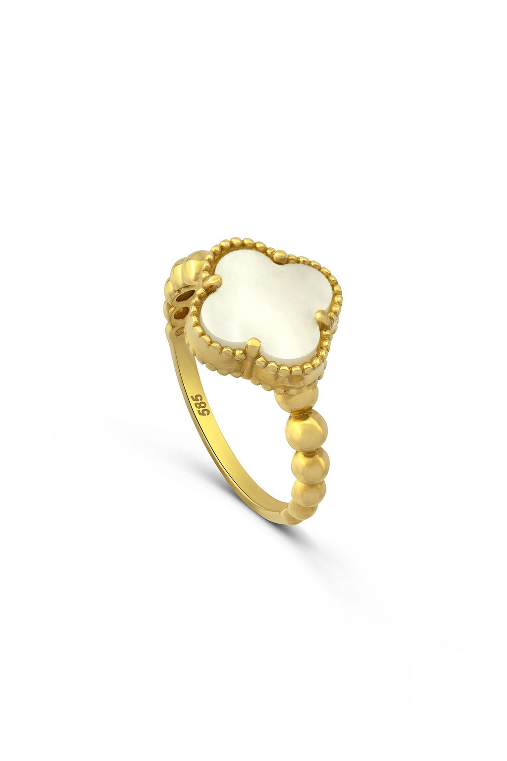 White Reflective Clover Gold Ring