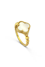 White Reflective Clover Gold Ring