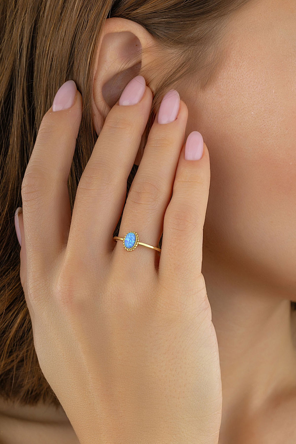Open Blue Stone-Set Gold Ring