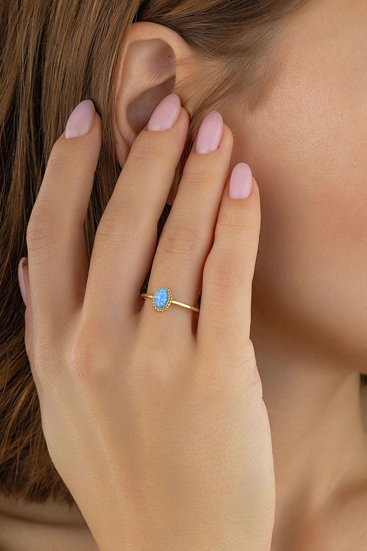 Open Blue Stone-Set Gold Ring