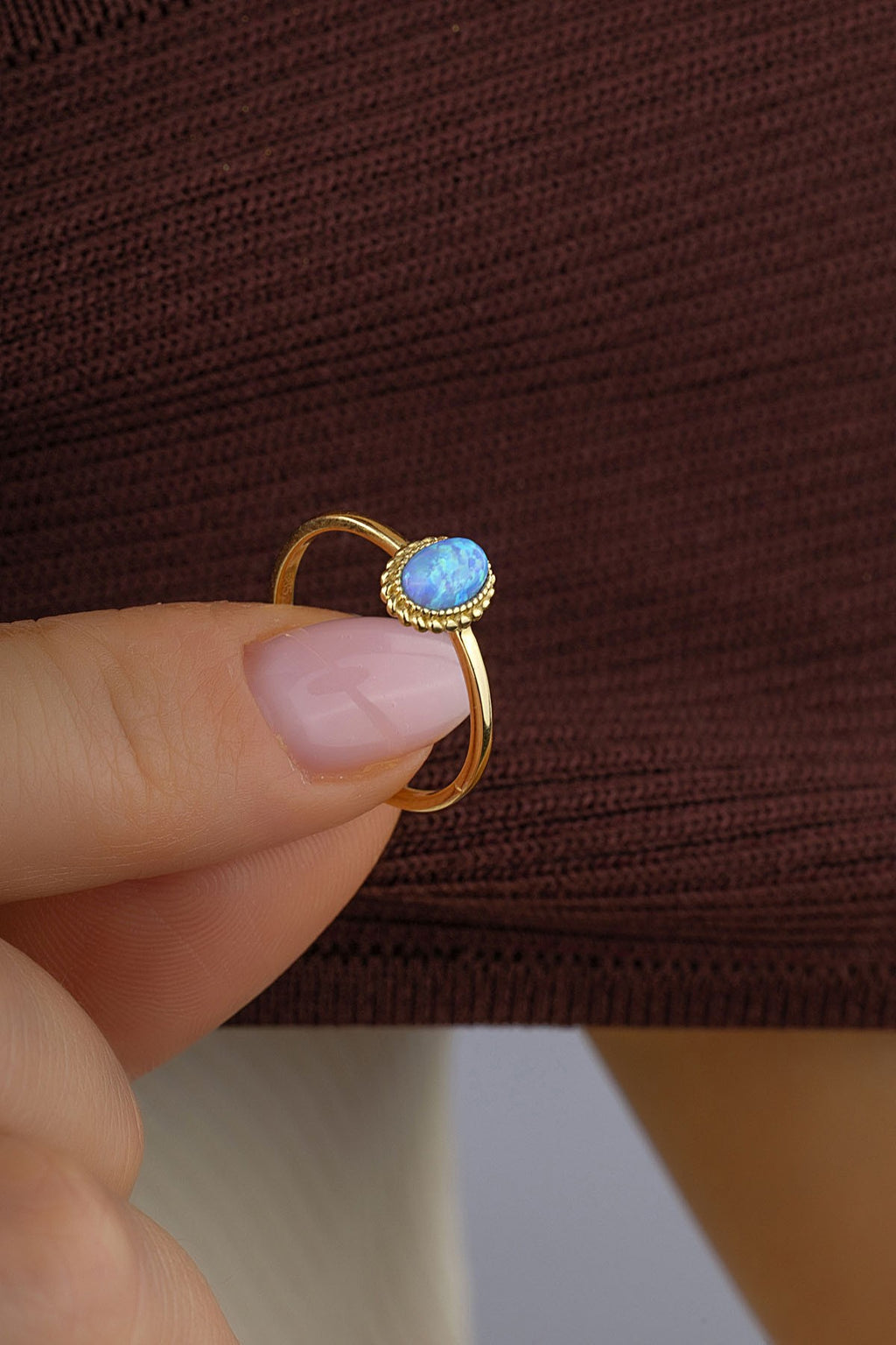 Open Blue Stone-Set Gold Ring