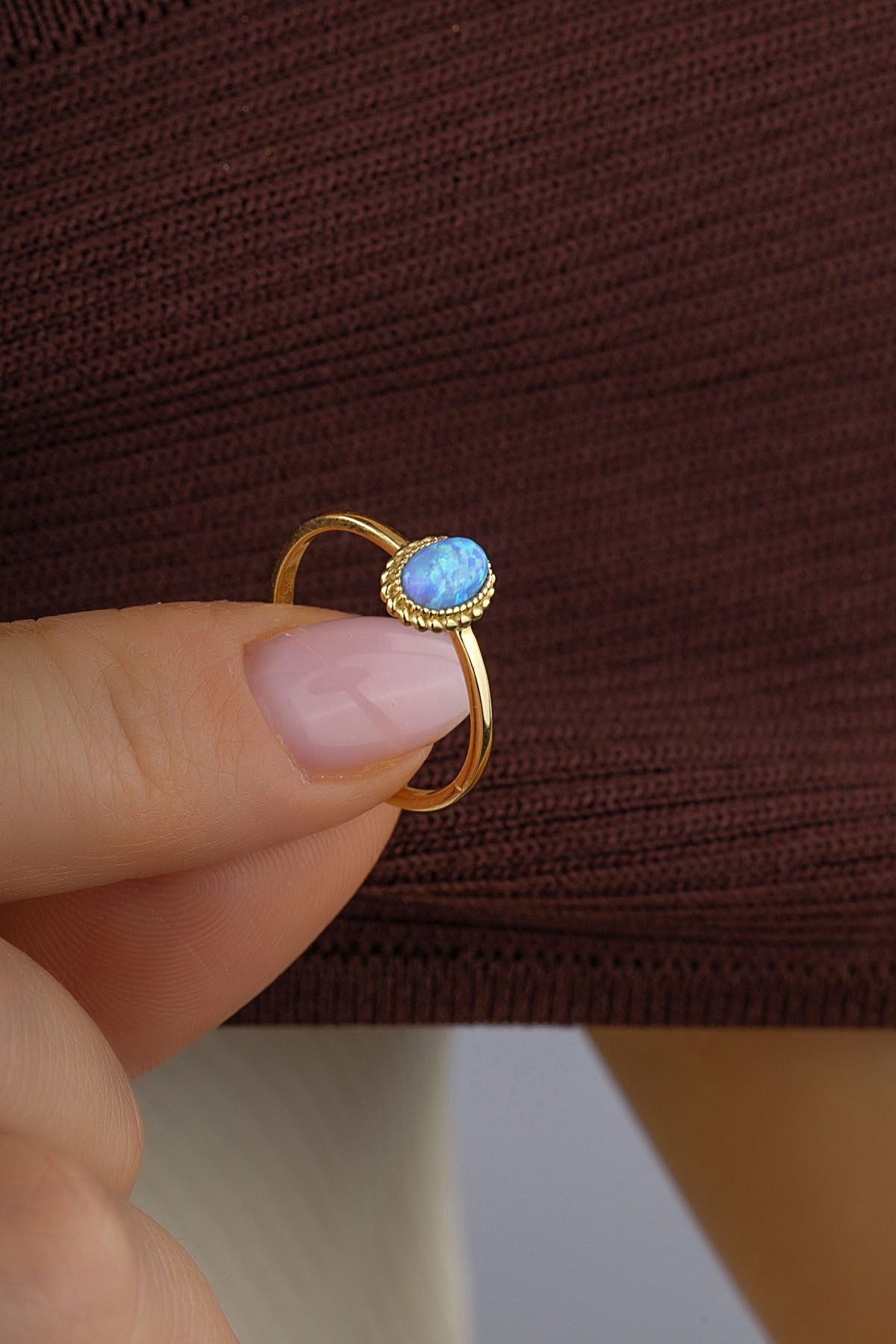 Open Blue Stone-Set Gold Ring