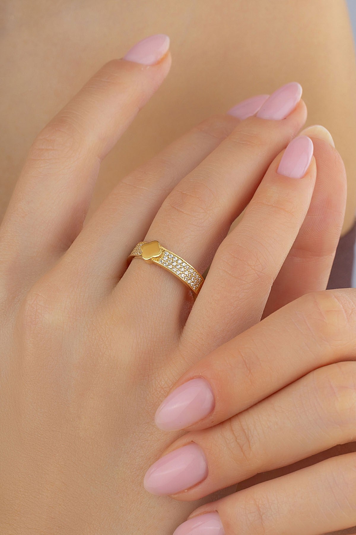 Stripe Clover Gold Ring