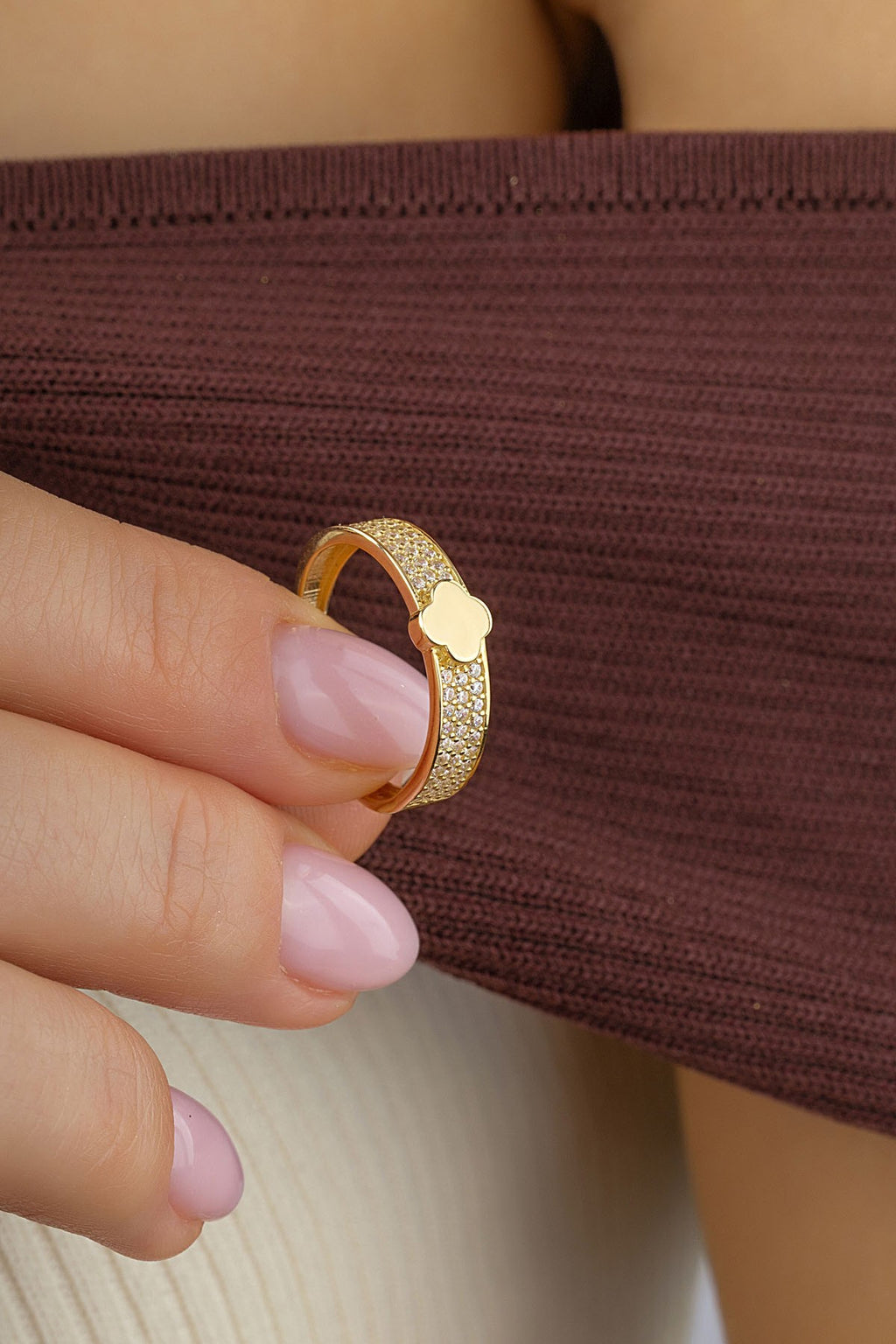 Stripe Clover Gold Ring
