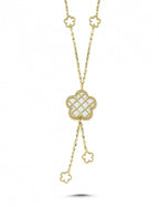 Reversible Green White Floral Drop Gold Necklace