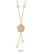 Reversible Pink White Floral Drop Gold Necklace
