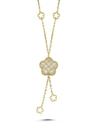 Reversible Pink White Floral Drop Gold Necklace