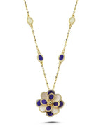 Blue White Mother-of-Pearl Reelist Floral Italian Gold Necklace