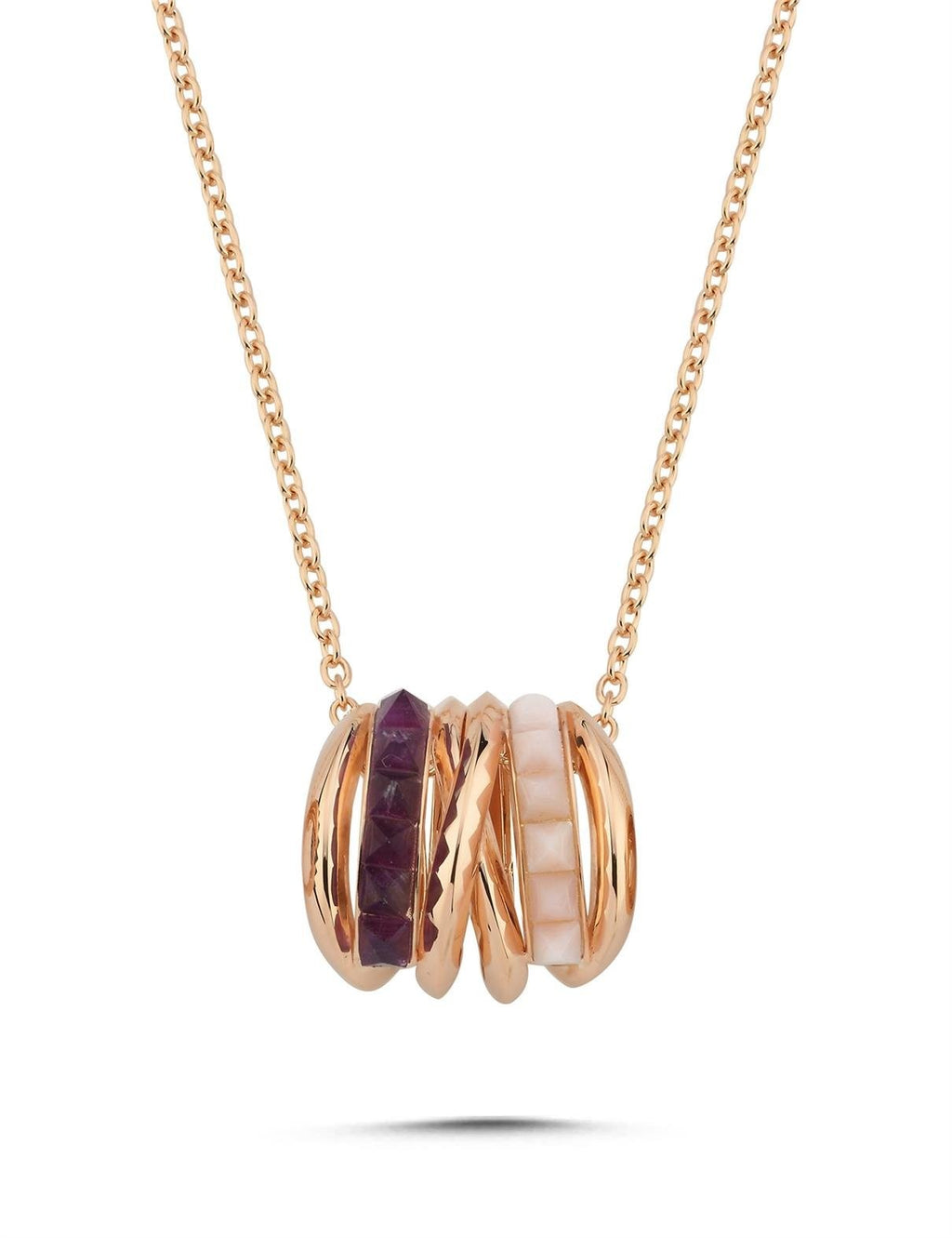 Rose Opal Amethyst Stone-Set Gold Necklace