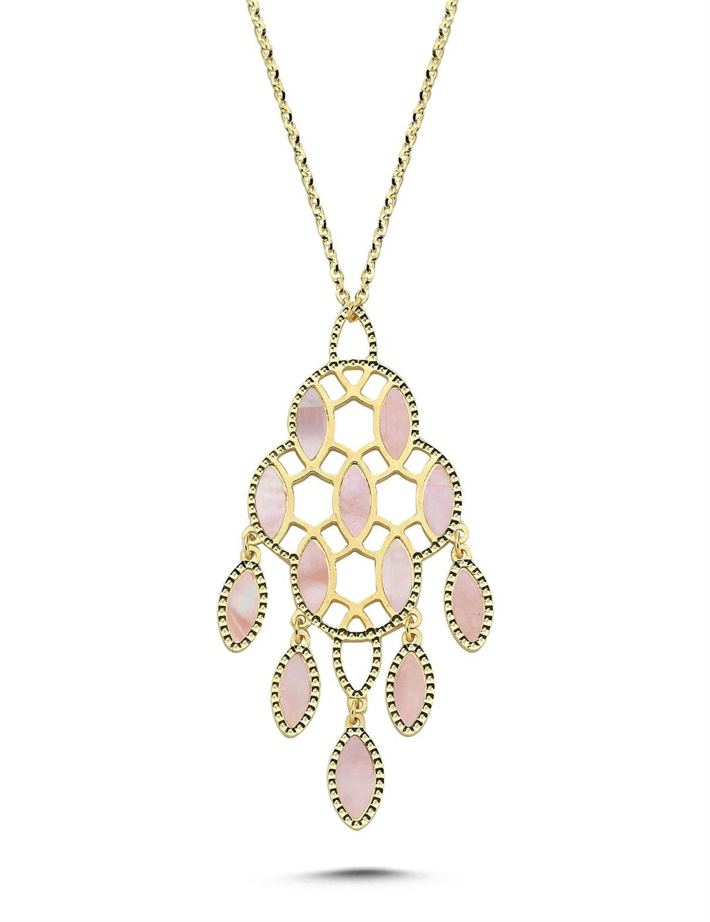 Reversible Pink White Mother-of-Pearl Design Italian Gold Necklace