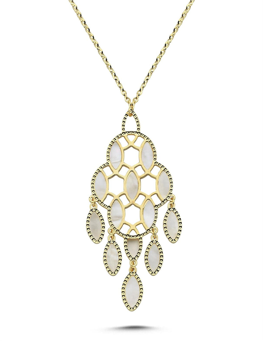 Reversible Pink White Mother-of-Pearl Design Italian Gold Necklace