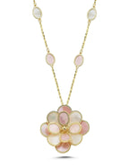 Pink White Mother-of-Pearl Modern Floral Gold Necklace