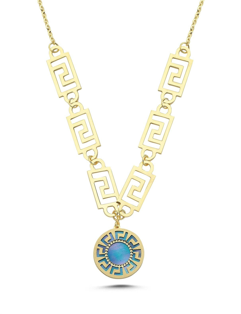 Geometric Turquoise Mother-of-Pearl Italian Gold Necklace