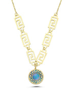 Geometric Turquoise Mother-of-Pearl Italian Gold Necklace