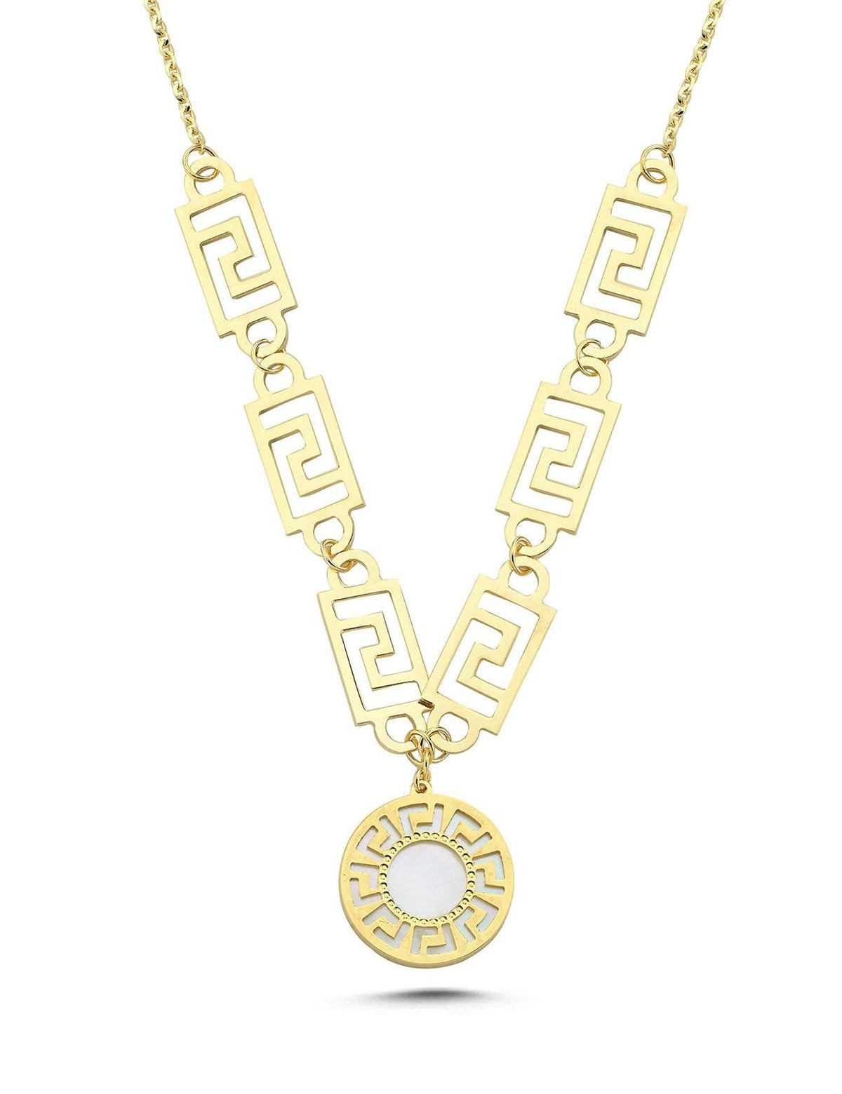 Geometric Turquoise Mother-of-Pearl Italian Gold Necklace