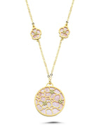 Reversible Pink White Mother-of-Pearl Floral Modern Gold Necklace