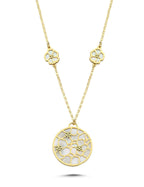 Reversible Pink White Mother-of-Pearl Floral Modern Gold Necklace
