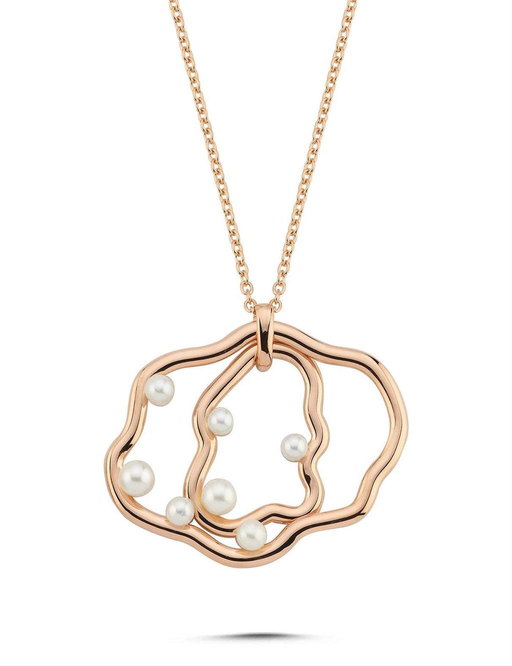 Pearl Stone-Set Italian Design Rose Gold Necklace