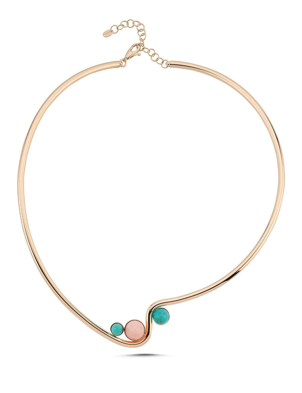 Rose Opal Turquoise Stone-Set Gold Necklace