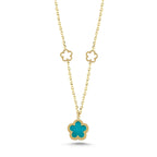 Reversible Turquoise White Mother-of-Pearl Floral Gold Necklace