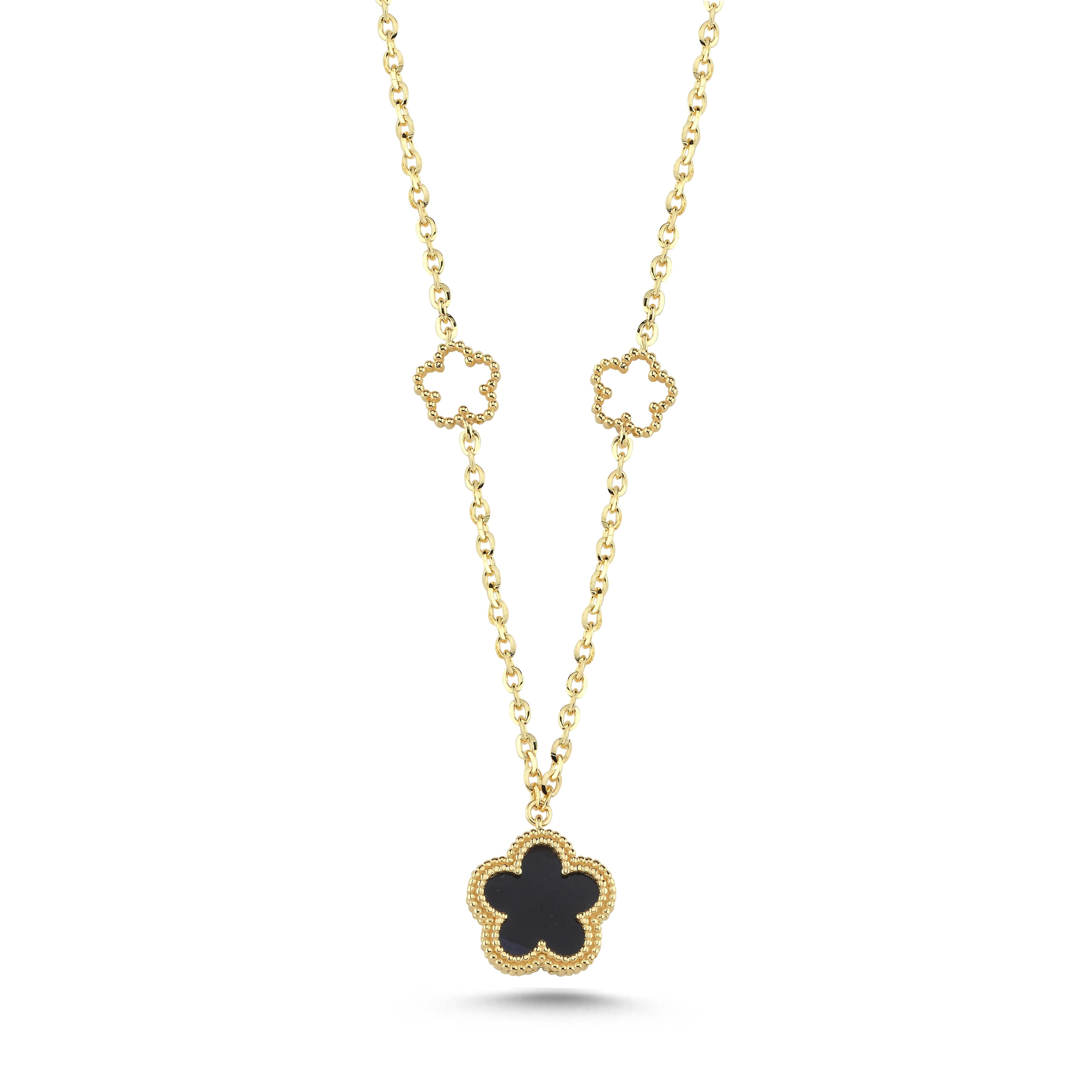 Reversible Black White Mother-of-Pearl Floral Gold Necklace Secondary image